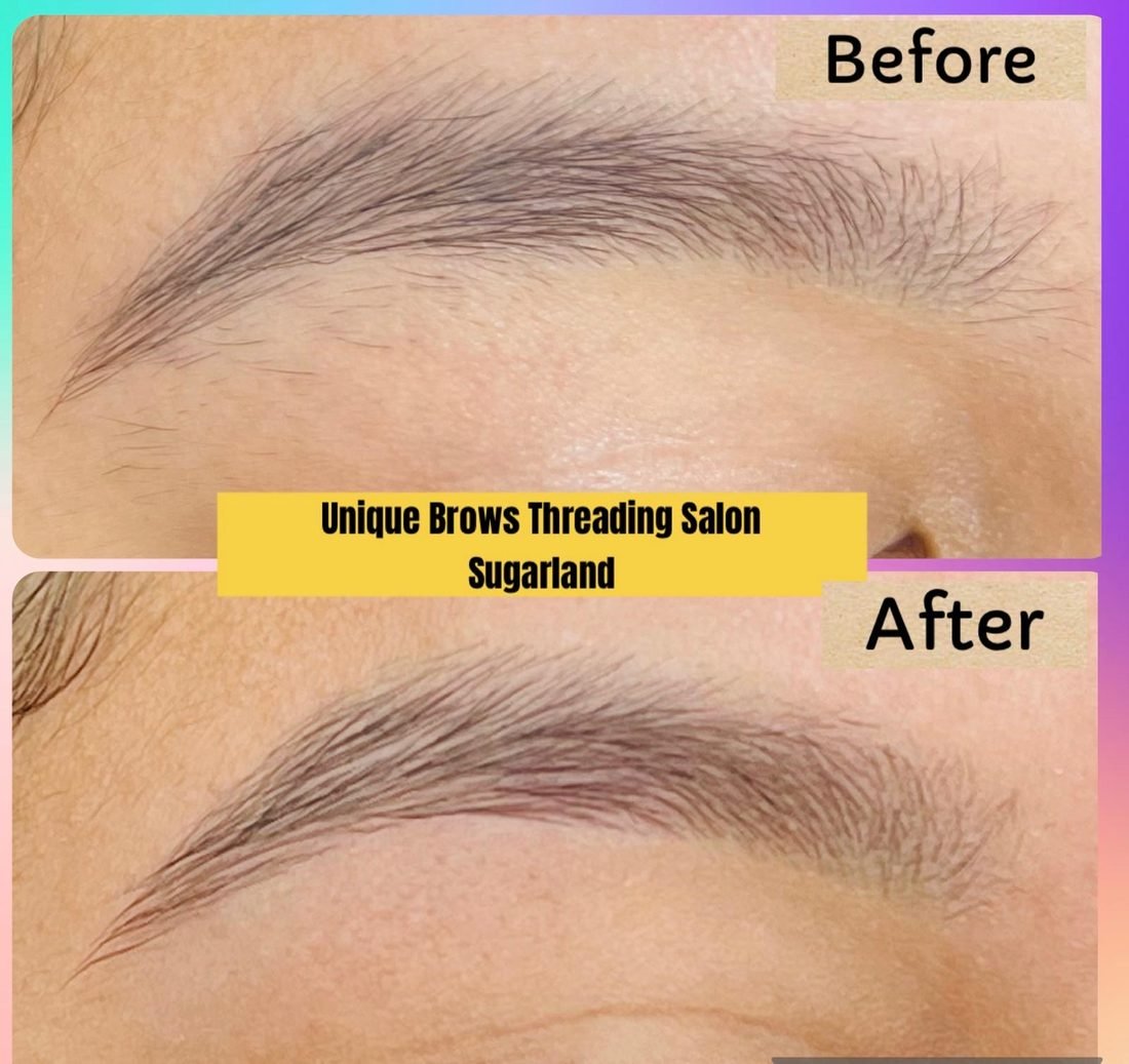 Threading at our Sugar Land salon — before & after — Unique Eyebrow Threading
